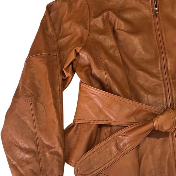RyeGrass Burnt Brick Zip Up Front Tie Leather Jacket Size 1X NWT - Picture 7 of 10
